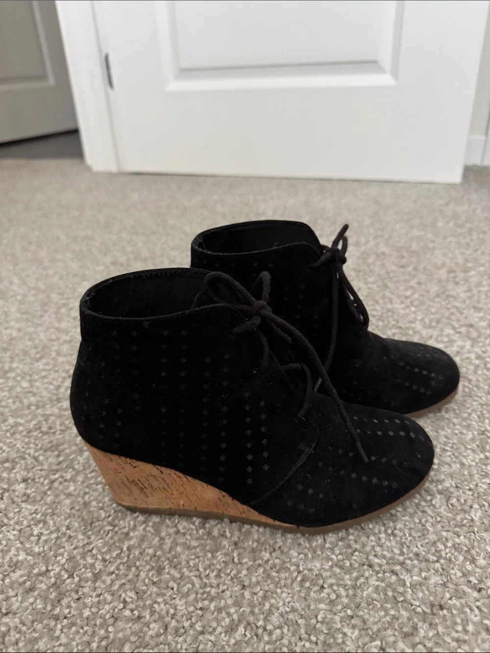 Women’s Black Suede Lace-Up Wedge Booties